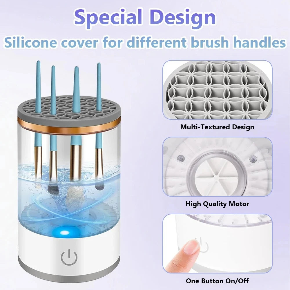 3 In 1 USB Plug Portable Electric Makeup Brush Cleaner with Rubber Makeup Machine For Deep Cleaning One Click Operation Suitable