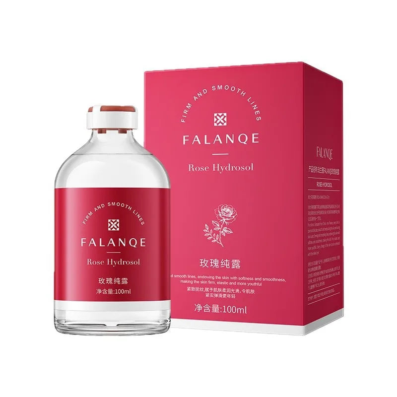 Falanqe Rose Hydrosol bottle and packaging on a white background