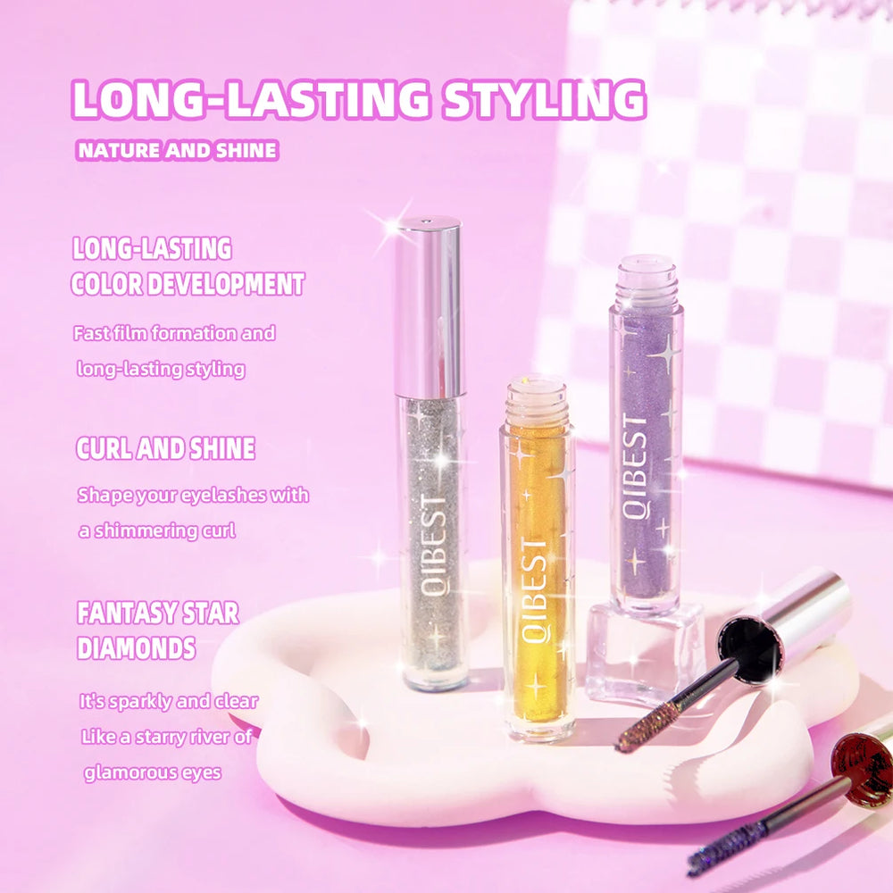 QIBEST eyelash products on a pink background with text highlighting features.