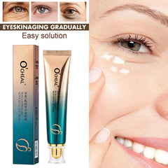 O'Heal eye cream with packaging and close-up of application on skin