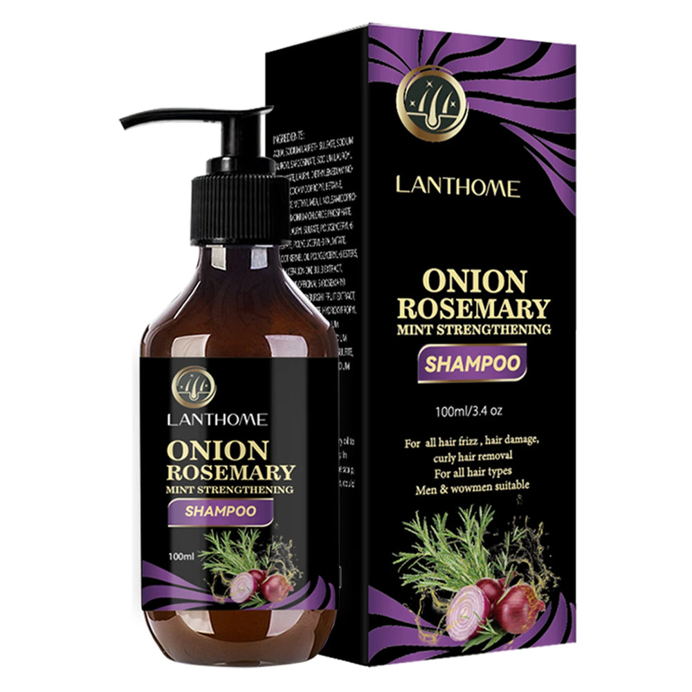 Lanthome Onion Rosemary Mint Strengthening Shampoo bottle and packaging on a white background