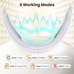 Massage device with colorful display and text '6 Working Modes' on a beige background