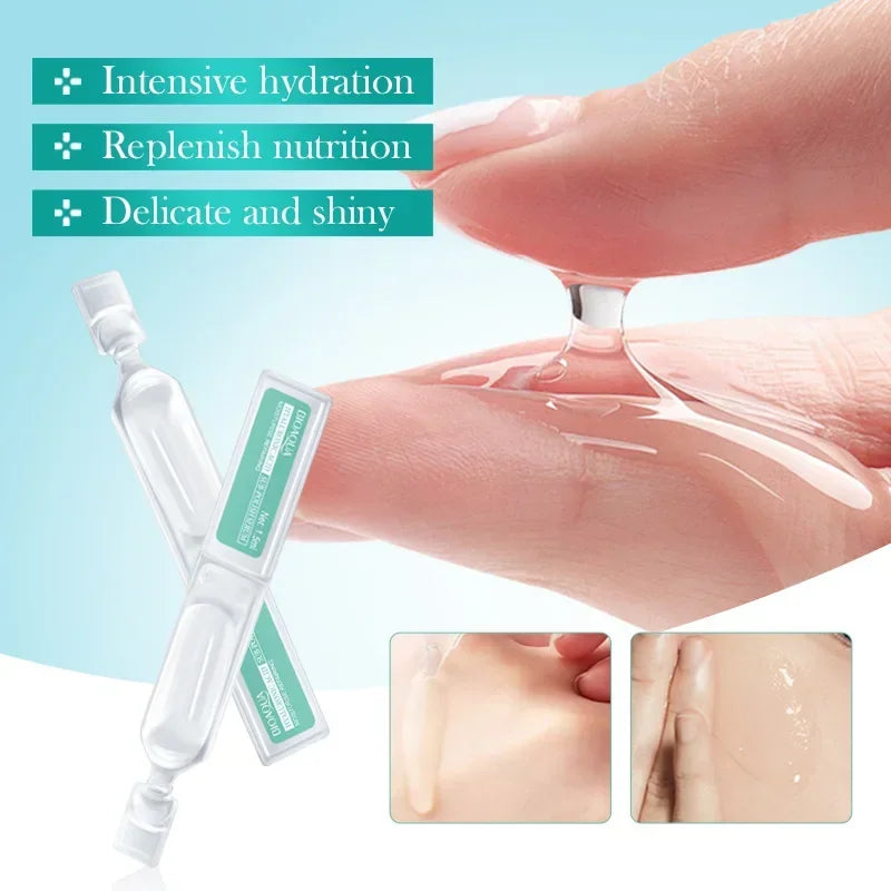 Hand applying skincare product with text on hydration and nutrition, against a light blue background.