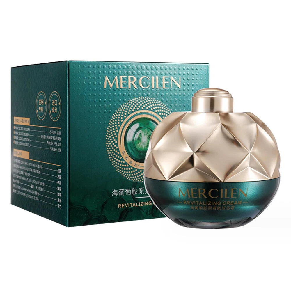 Mercilen revitalizing cream bottle and packaging on a white background