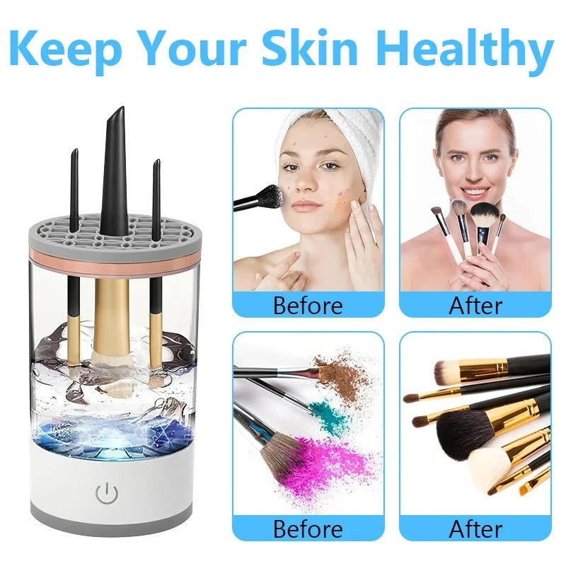 3 In 1 USB Plug Portable Electric Makeup Brush Cleaner with Rubber Makeup Machine For Deep Cleaning One Click Operation Suitable