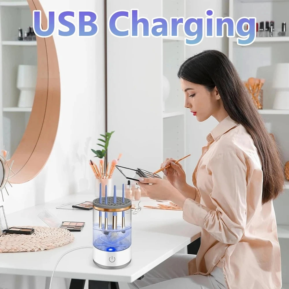3 In 1 USB Plug Portable Electric Makeup Brush Cleaner with Rubber Makeup Machine For Deep Cleaning One Click Operation Suitable