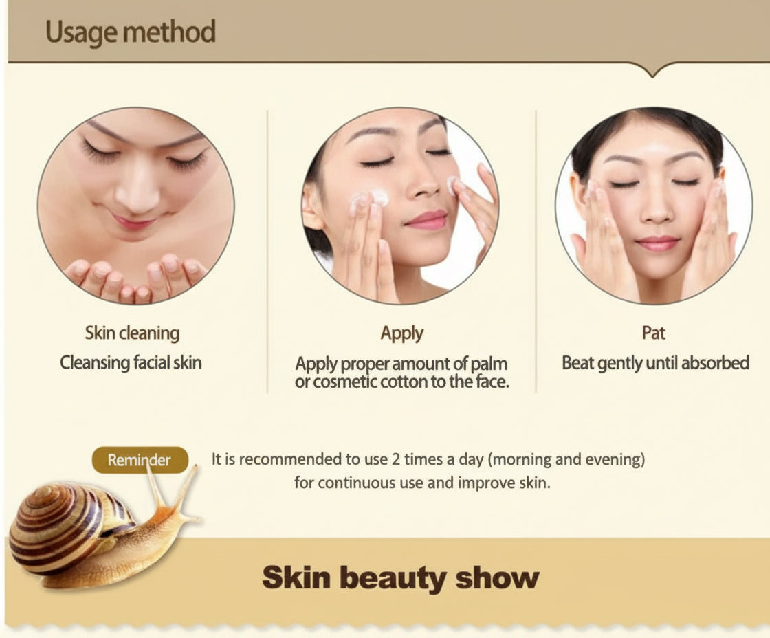 Instructions for using a skincare product with images of a woman applying it to her face.