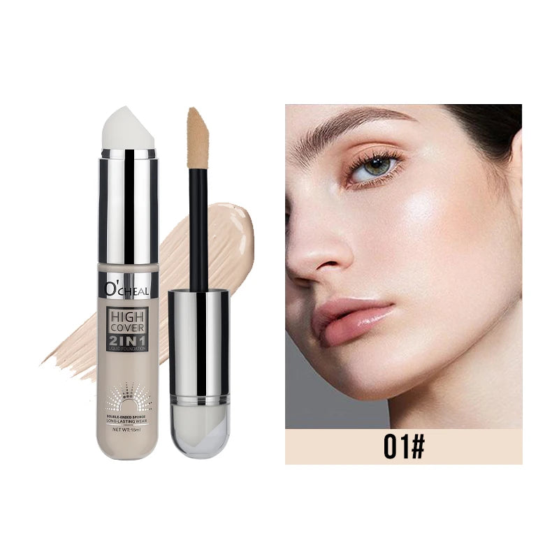 2-in-1 Liquid Foundation & Concealer Cream – High Coverage, Waterproof, Long Lasting Natural Makeup for Dark Circles & Acne