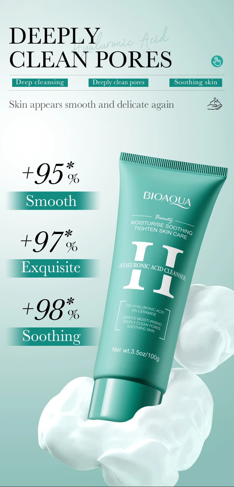 BIOAQUA Hyaluronic Acid Face Cleanser | Anti-Aging, Deep Cleaning, Moisturizing Foam