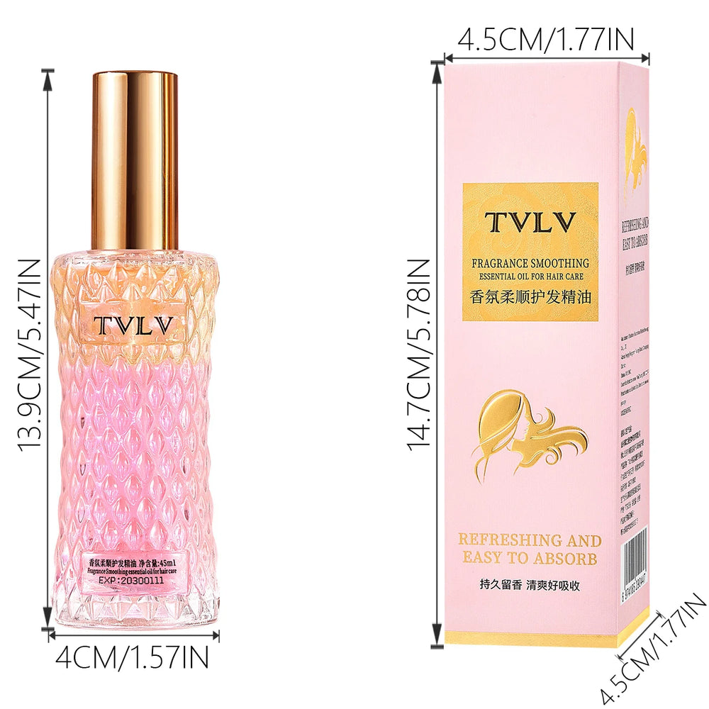 TVLV hair care product bottle and packaging with dimensions displayed