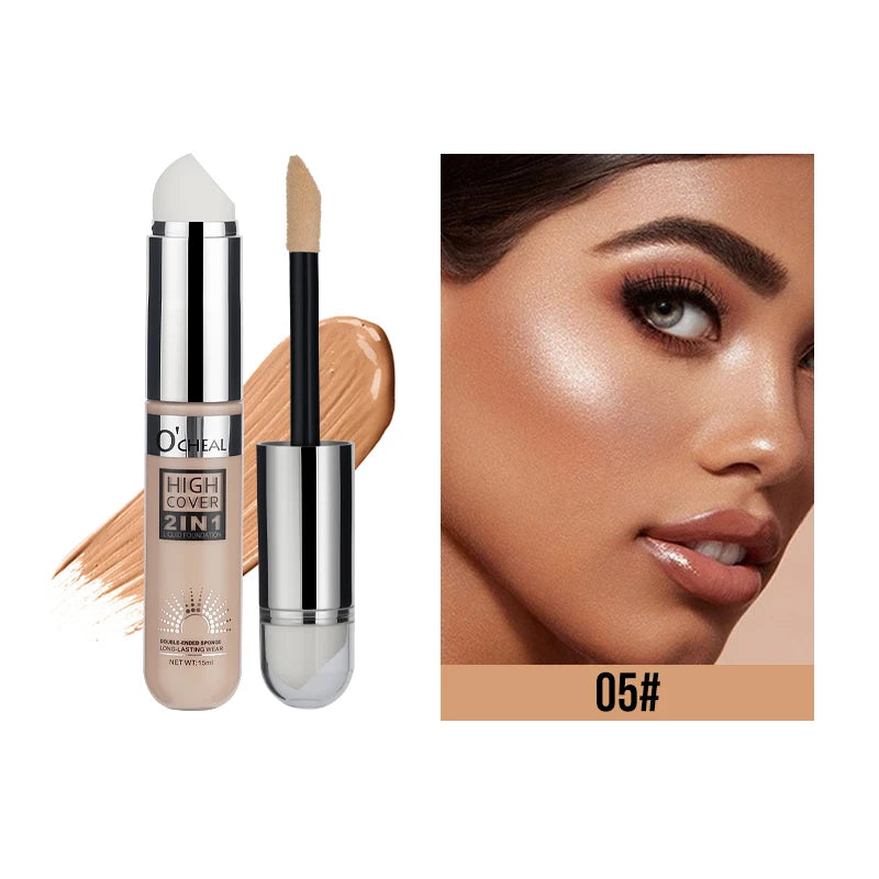 2-in-1 Liquid Foundation & Concealer Cream – High Coverage, Waterproof, Long Lasting Natural Makeup for Dark Circles & Acne