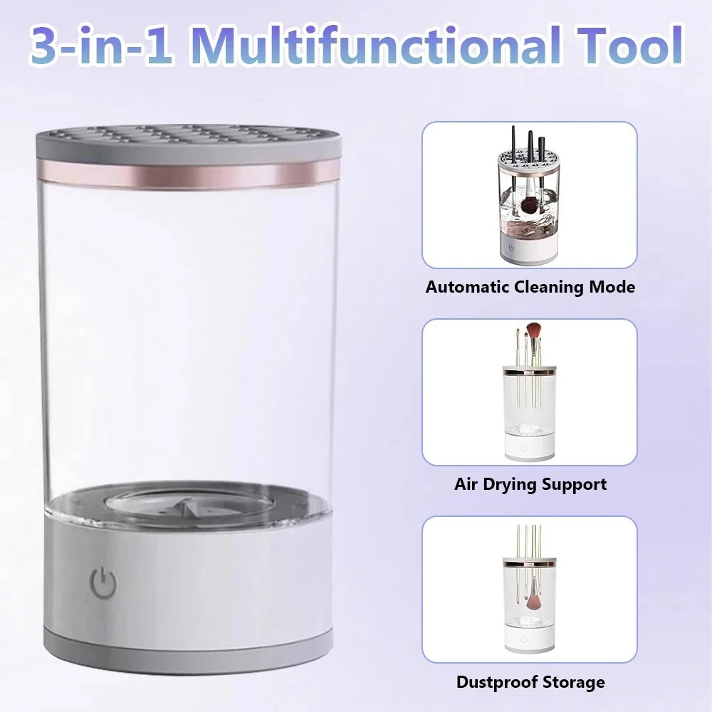 3 In 1 USB Plug Portable Electric Makeup Brush Cleaner with Rubber Makeup Machine For Deep Cleaning One Click Operation Suitable