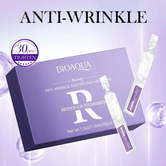 Bioaqua anti-wrinkle serum packaging with syringes on a light purple background