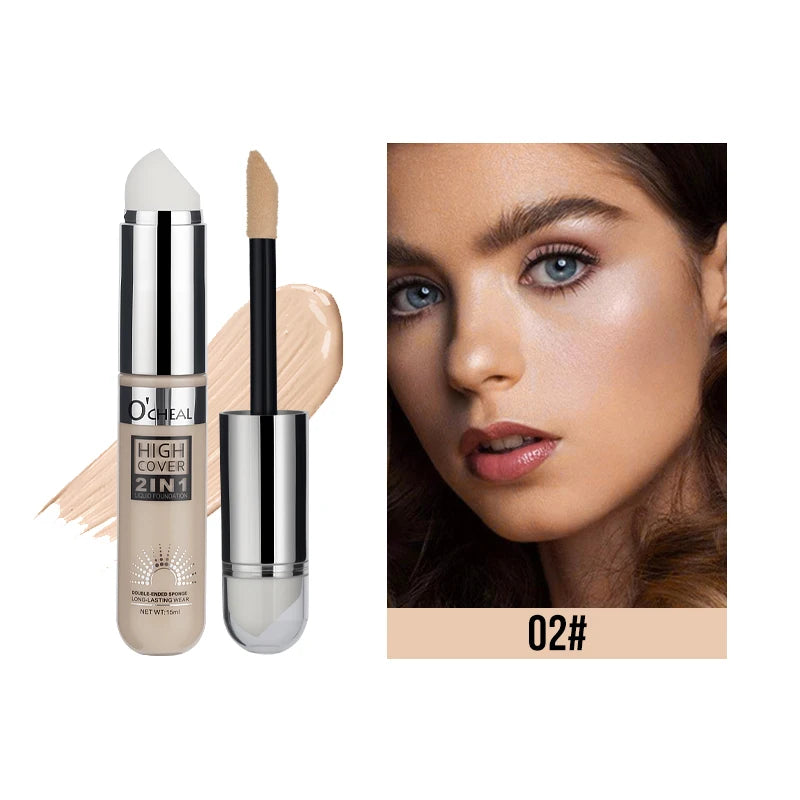 2-in-1 Liquid Foundation & Concealer Cream – High Coverage, Waterproof, Long Lasting Natural Makeup for Dark Circles & Acne