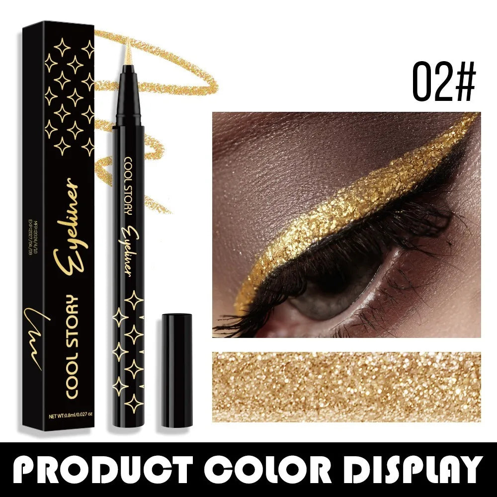 Waterproof Glitter Eyeliner Pen – 9-Color Diamond Liquid Eyeliner, Long Lasting Quick Dry Shimmer Eye Shadow Stick for Big Eye Makeup