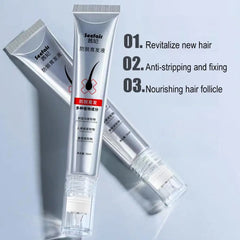 Two tubes of hair care product with text on a light blue background