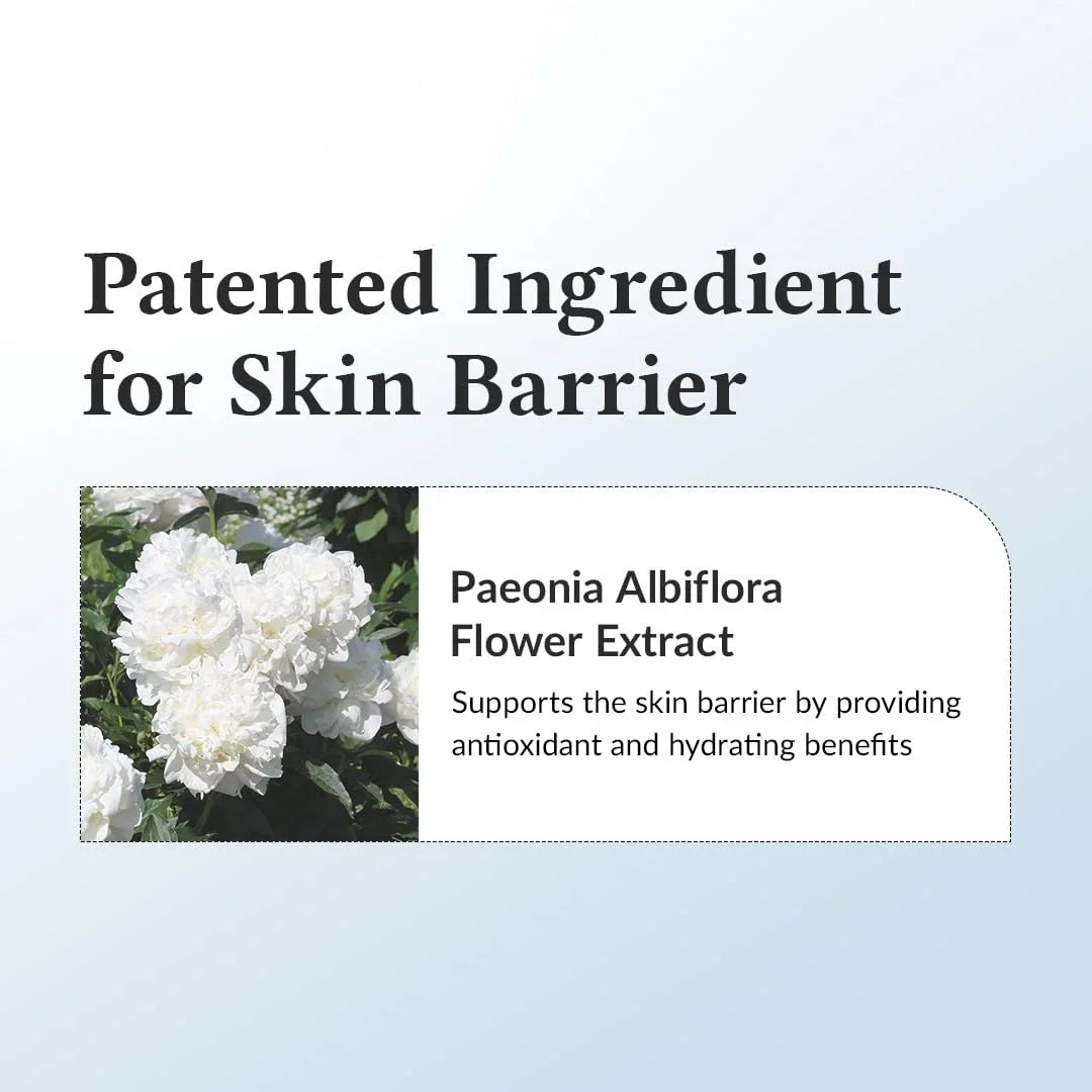 Advertisement for Paeonia Albiflora Flower Extract with text about skin barrier support.