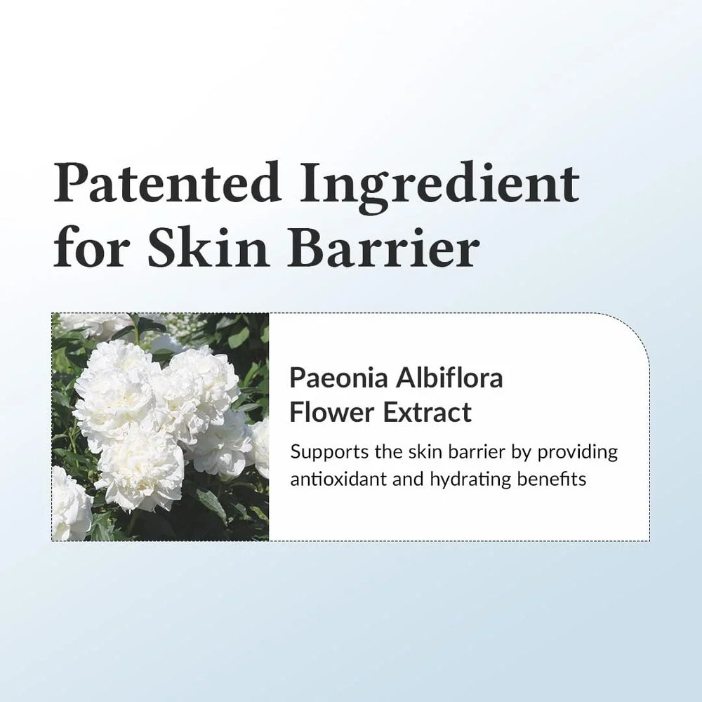 Advertisement for Paeonia Albiflora Flower Extract with text about skin barrier support.