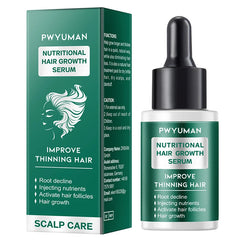 Pwyuman nutritional hair growth serum packaging and bottle on a white background