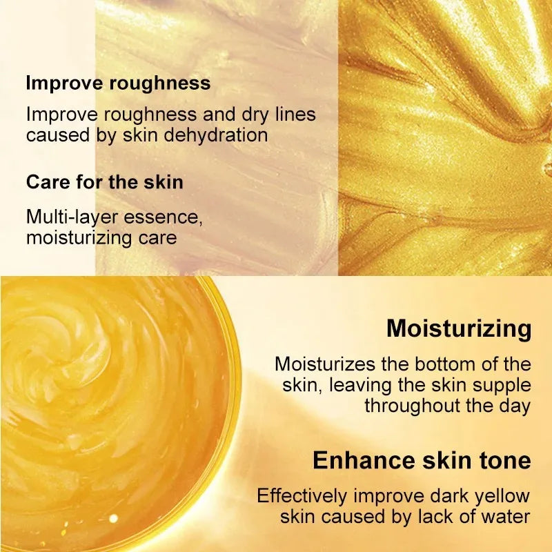 Cosmetic product with text on skin care benefits and texture