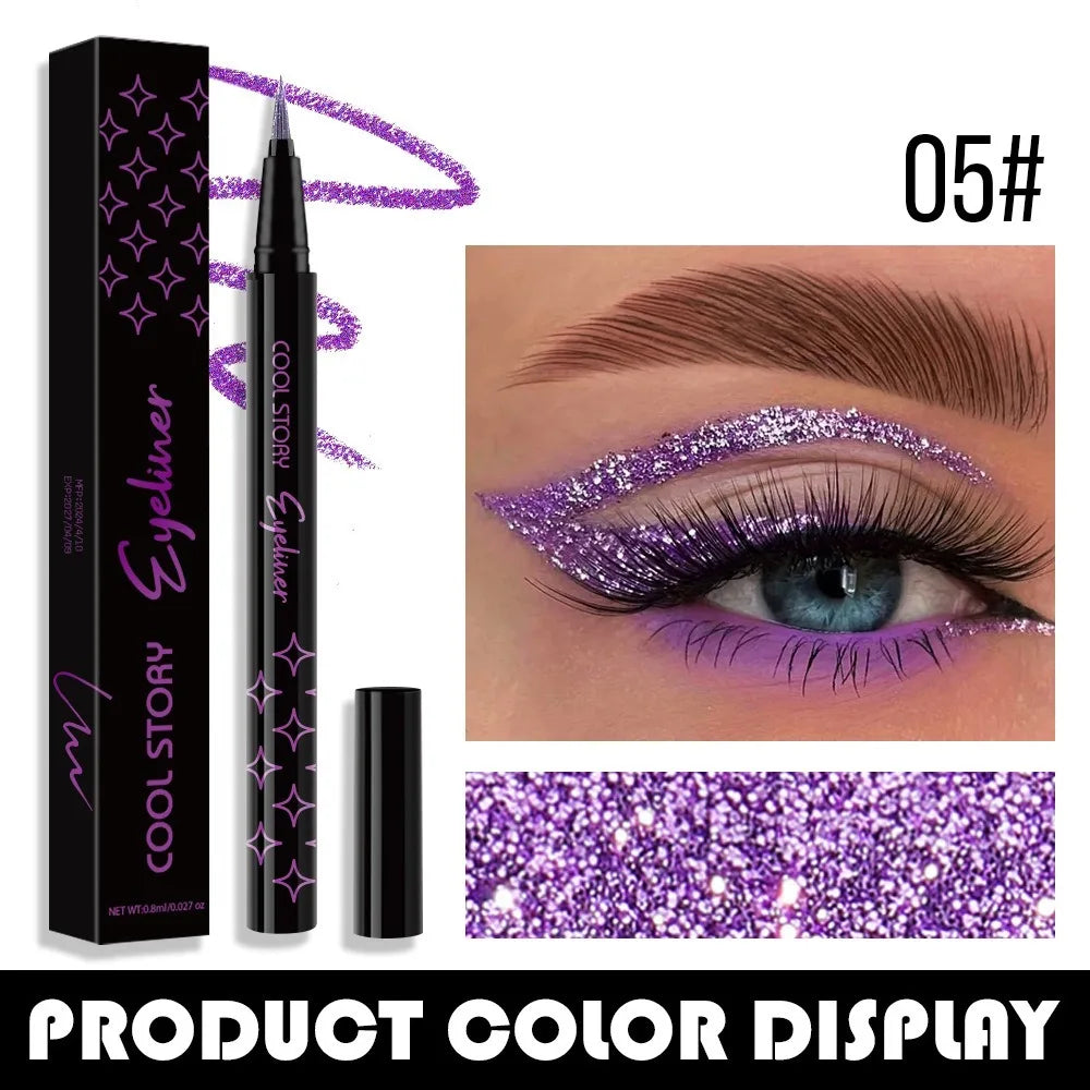 Waterproof Glitter Eyeliner Pen – 9-Color Diamond Liquid Eyeliner, Long Lasting Quick Dry Shimmer Eye Shadow Stick for Big Eye Makeup